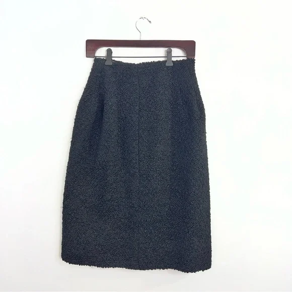 Vintage 50s 60s bespoke black wool boucle astrakhan style wrap pencil midi skirt - Picture 5 of 13